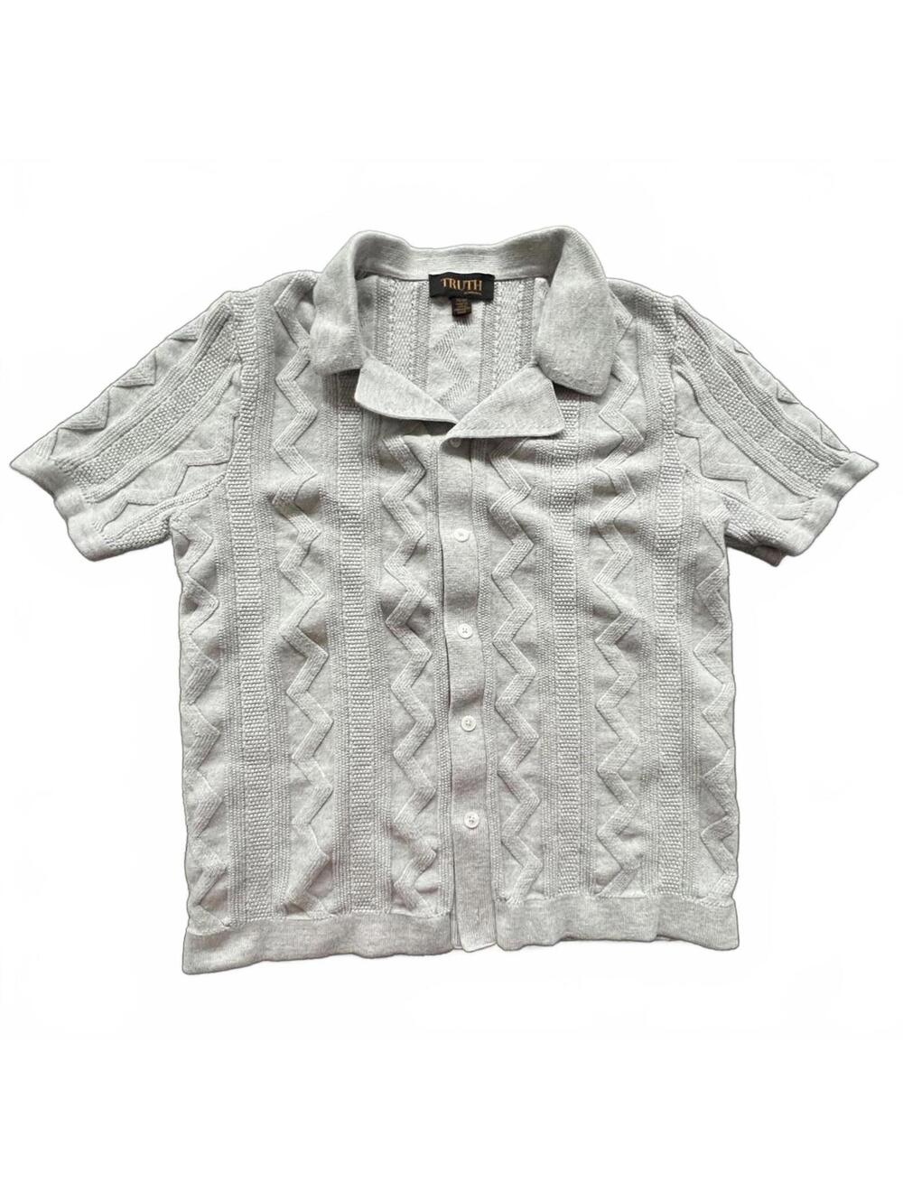 Truth by Republic Light Gray Short Sleeve Button-Up Sweater - Size M